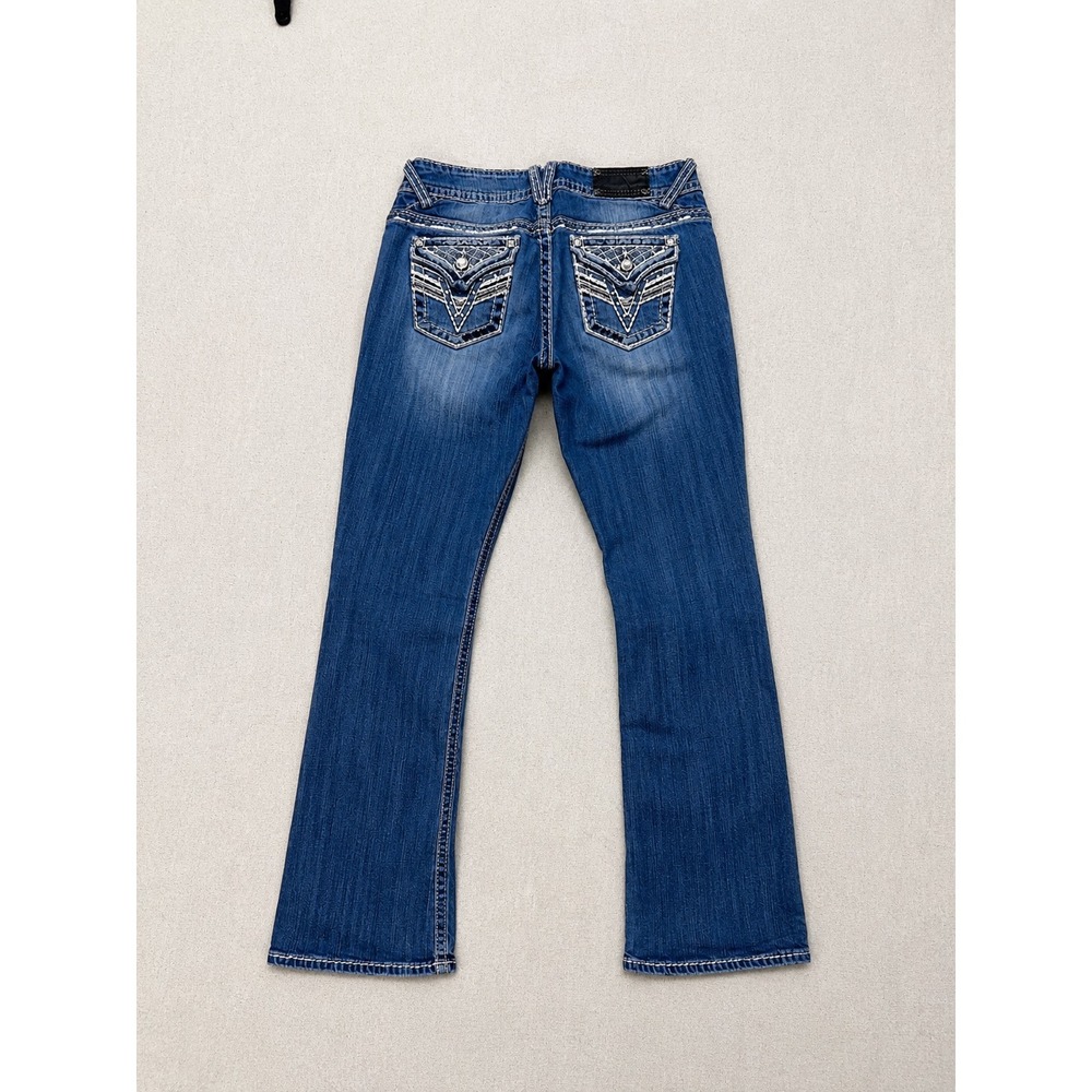 Vigoss Bootcut Jeans Women's 3/4x33  Blue Stretch Denim Embellished Pocket Y2K